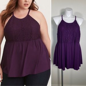 Torrid purple lace halter babydoll keyhole peplum tank blouse size 4X